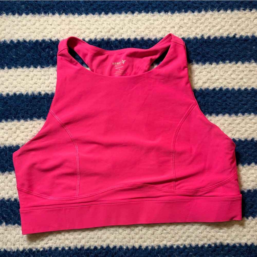 Old Navy Active PowerSoft Neon Pink High-Neck Sports Bra